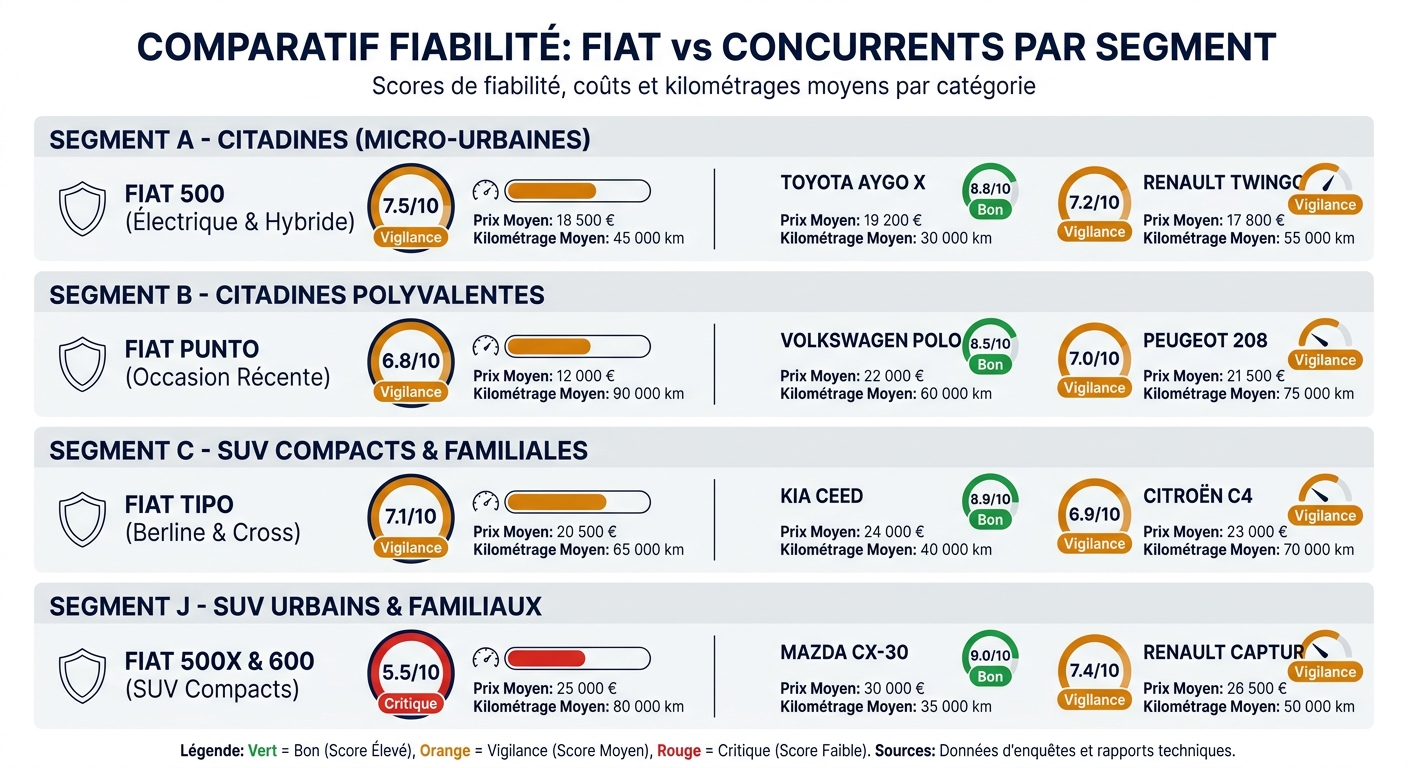 Comparatif fiabilite Fiat versus concurrents par segment automobile