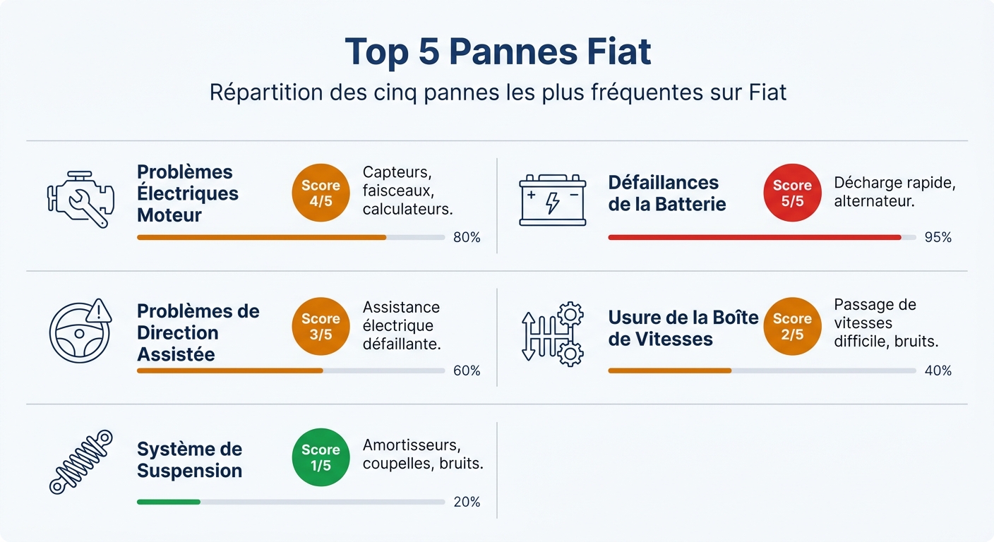 Repartition des cinq pannes les plus frequentes sur Fiat
