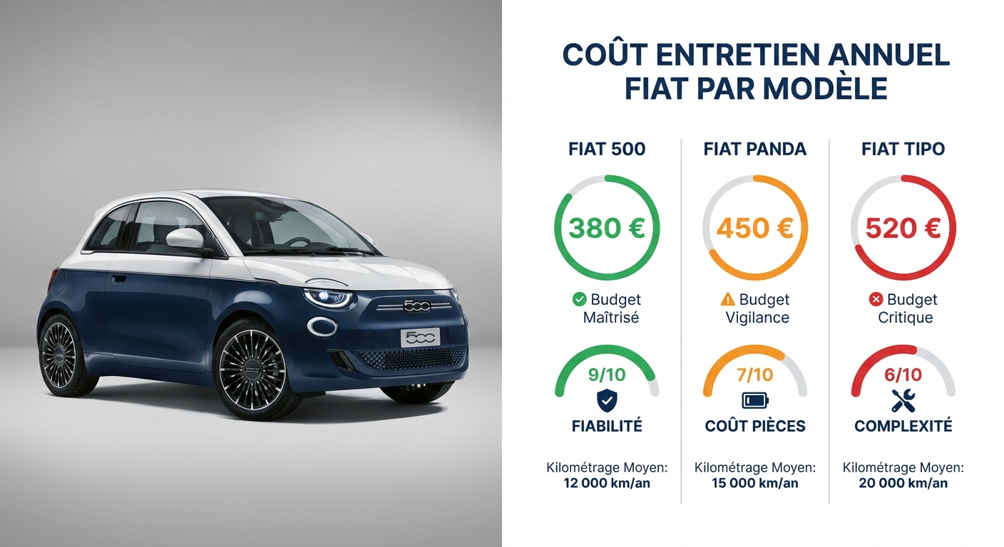 Budget entretien annuel compare pour Fiat 500 Panda et Tipo