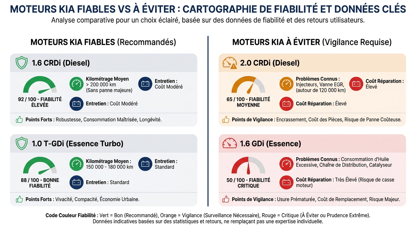 Cartographie des moteurs Kia fiables et ceux à éviter