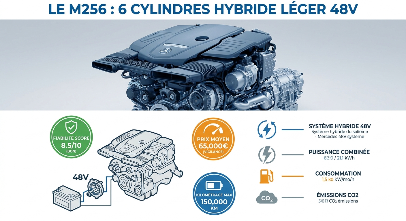 Infographie du moteur Mercedes M256 hybride léger 48V