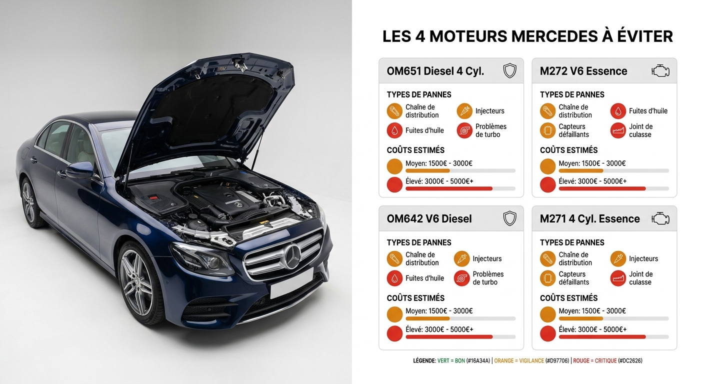 Les 4 moteurs Mercedes à éviter avec types de pannes et coûts