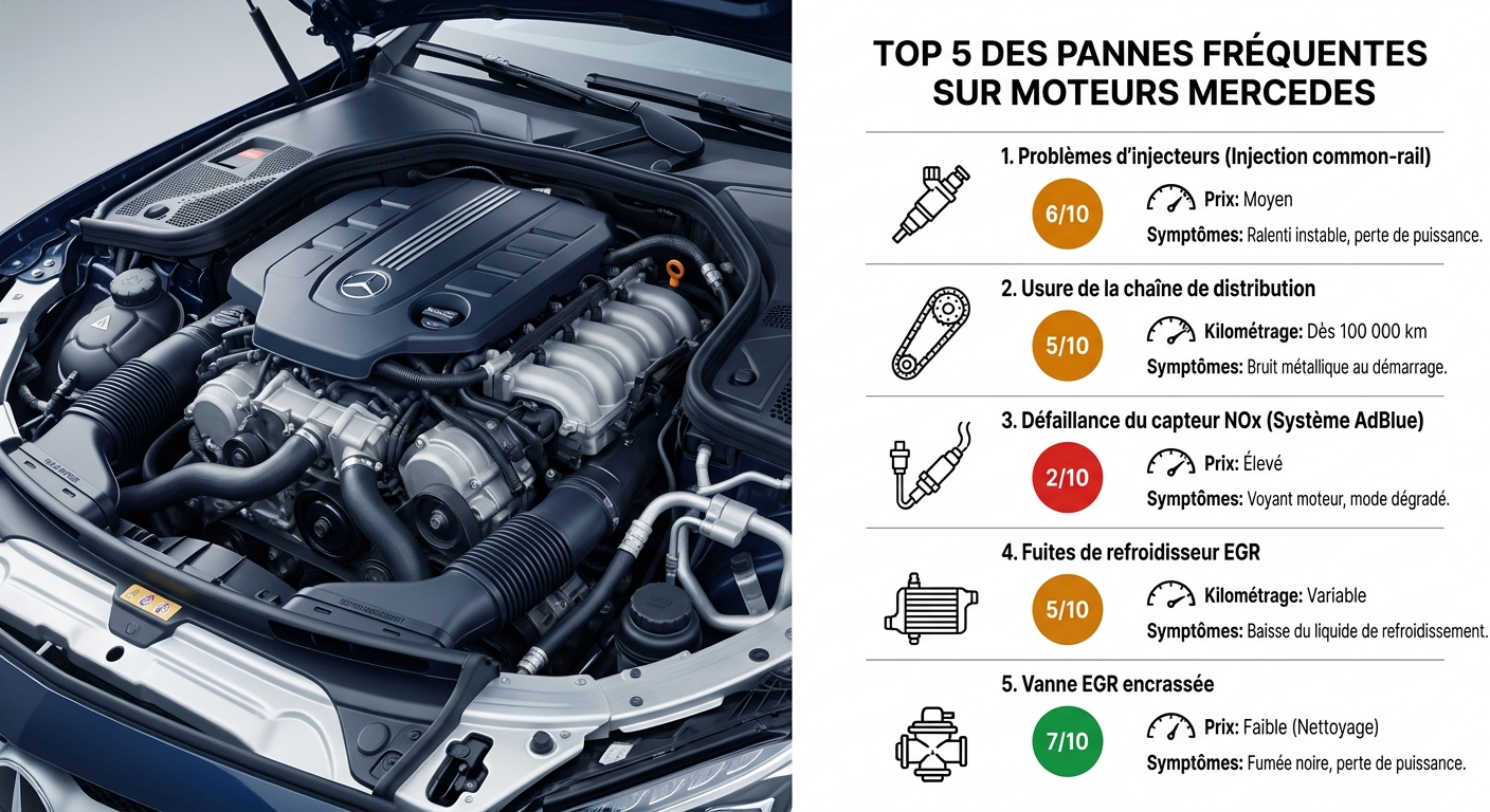 Top 5 des pannes les plus fréquentes sur moteurs Mercedes