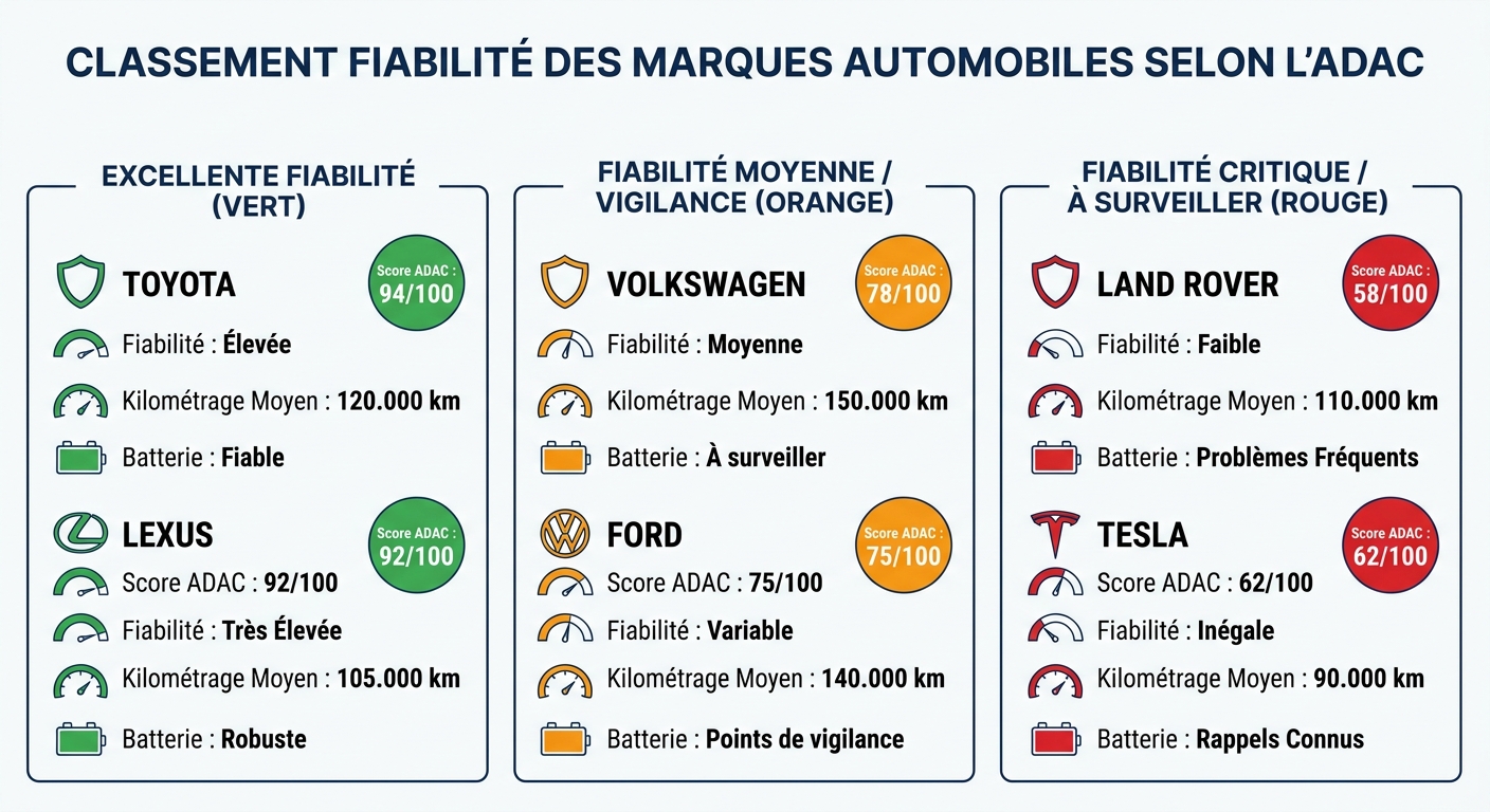 Classement de fiabilité des marques automobiles selon l'ADAC