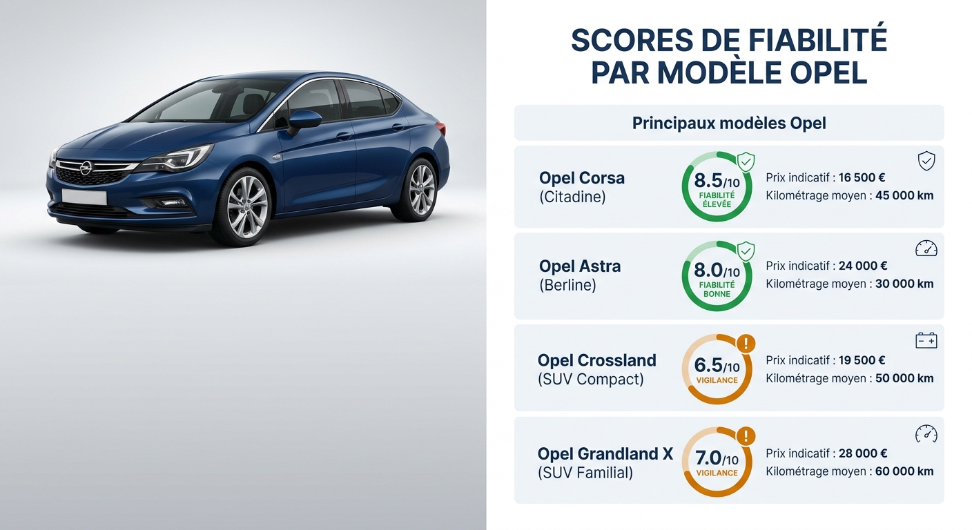 Scores de fiabilité des principaux modèles Opel
