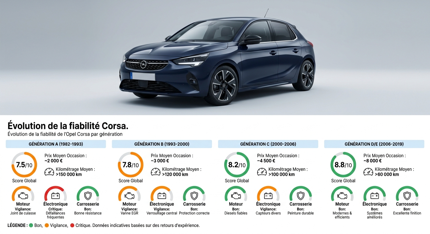 Évolution de la fiabilité de l'Opel Corsa par génération