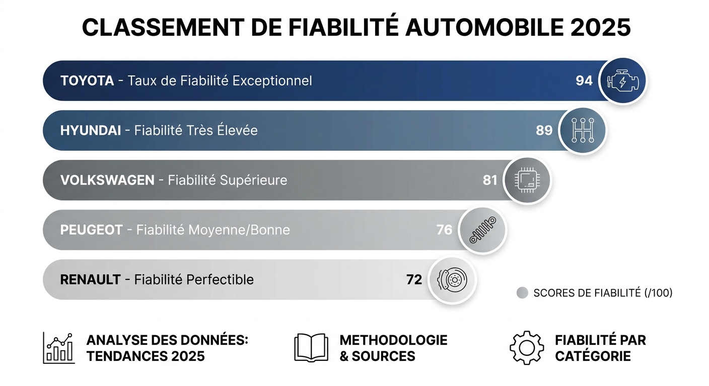 Classement comparatif de fiabilité Toyota face aux concurrents en 2025