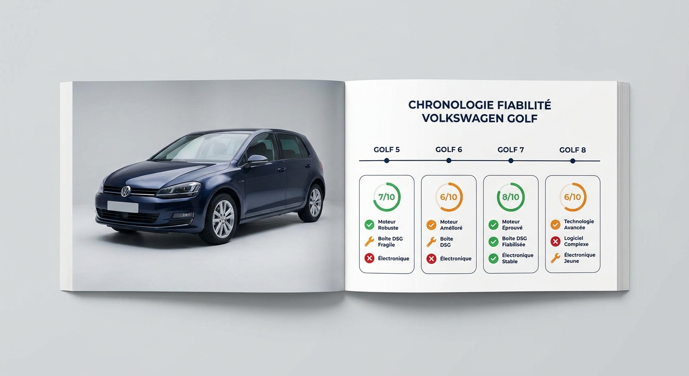 Comparatif de fiabilité de la Volkswagen Golf par génération de la Golf 5 à la Golf 8