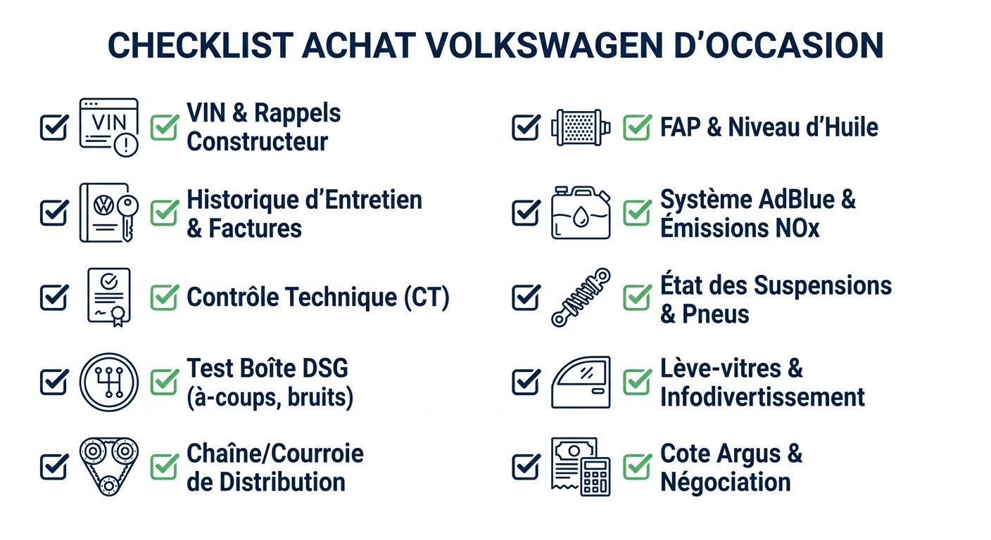 Checklist des 10 points essentiels à vérifier avant d'acheter une Volkswagen d'occasion