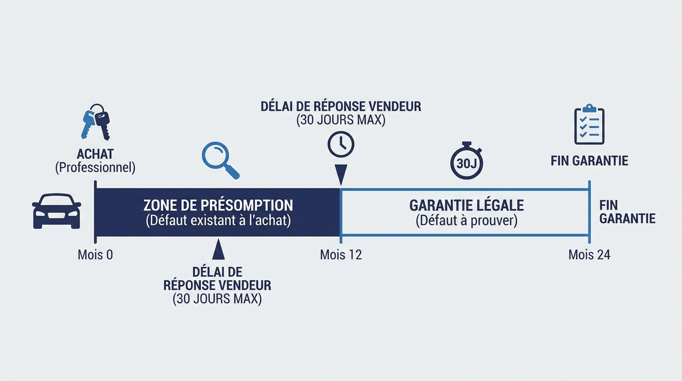 Frise des 24 mois de garantie légale de conformité avec zone de présomption 12 mois