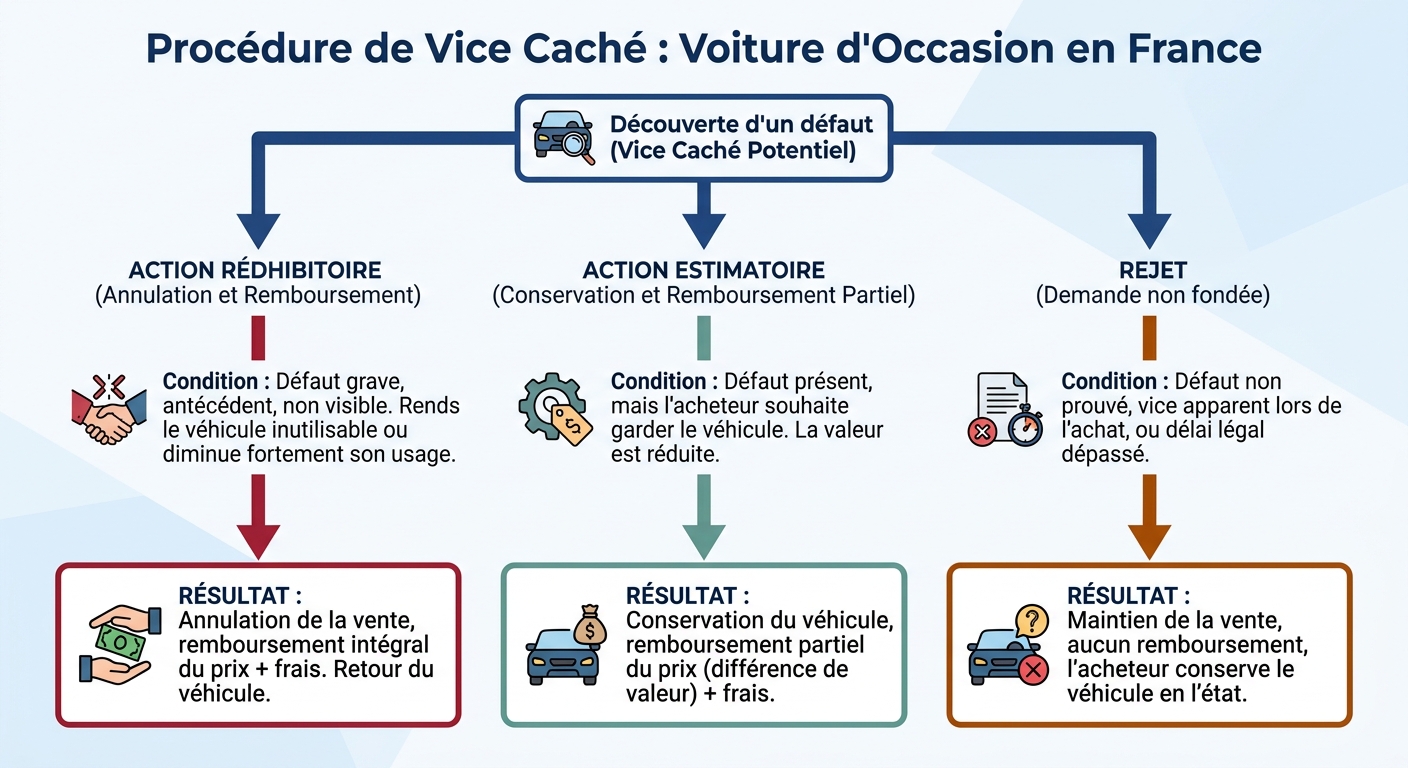 Arbre de décision de la procédure vice caché pour une voiture d'occasion