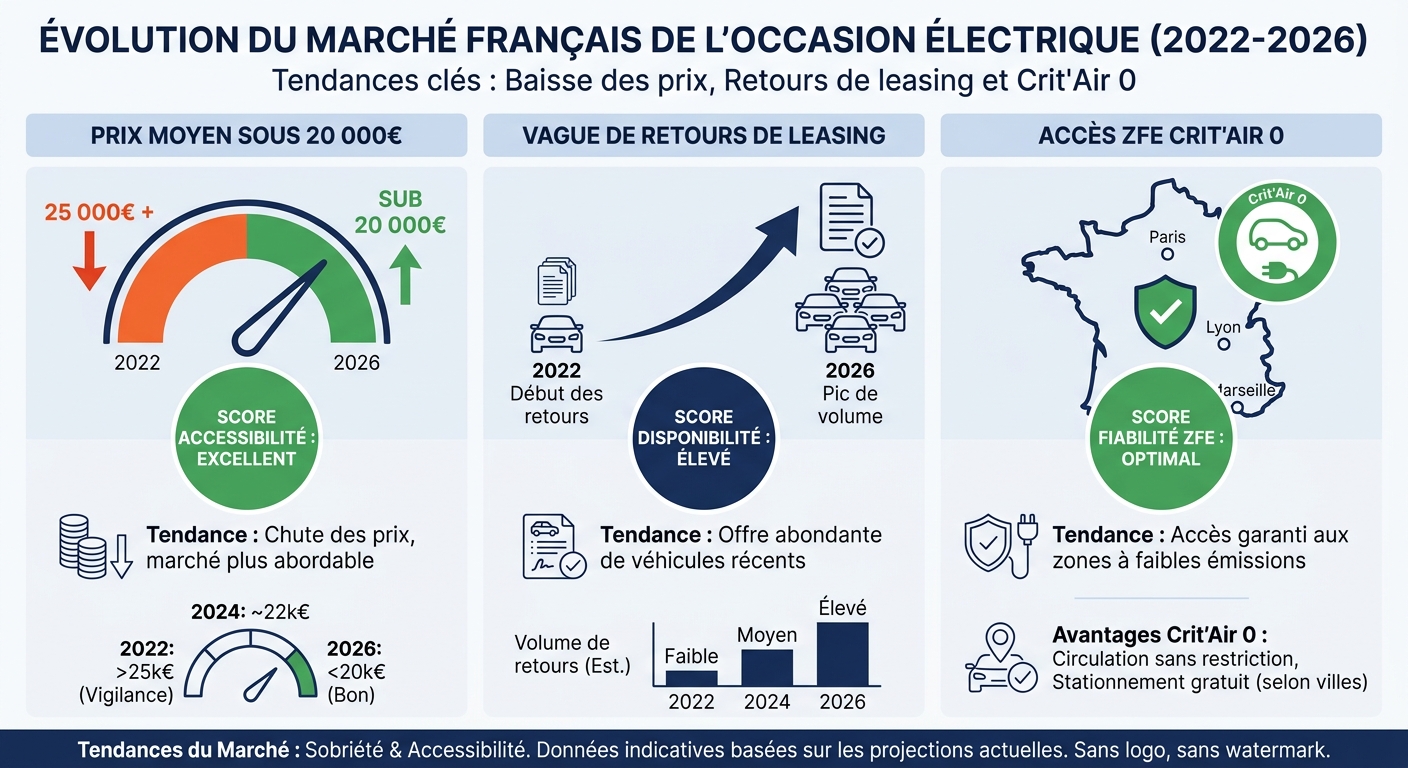 Infographie evolution du marche VE occasion en France 2022-2026