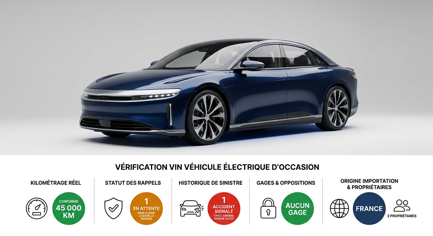 Infographie des informations revelees par la vérification du VIN d'un VE occasion