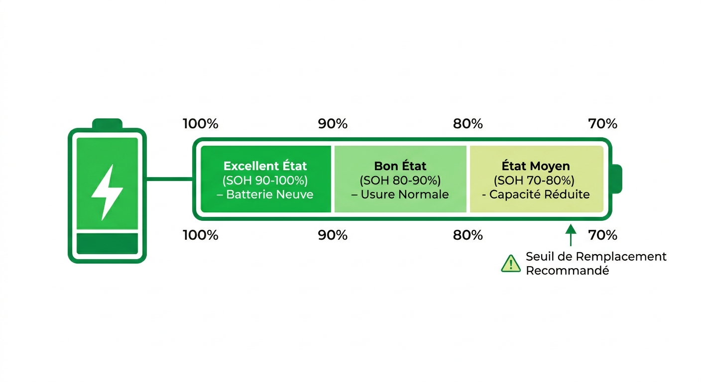 Infographie expliquant l'indicateur SoH des batteries de voitures électriques