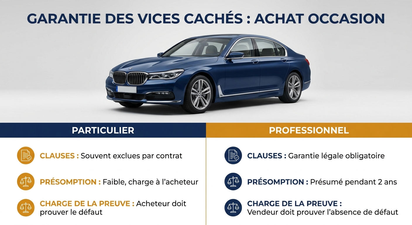 Infographie comparant vice caché entre particulier et professionnel