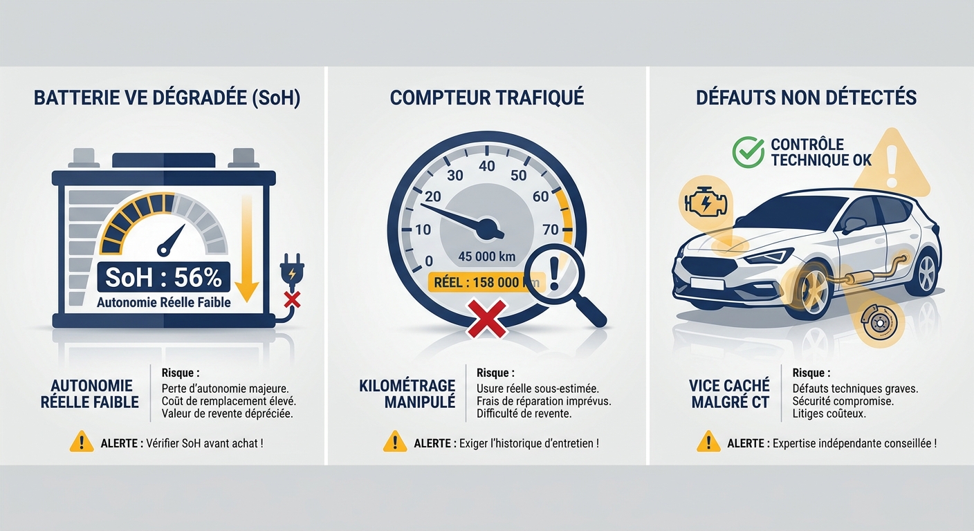 Infographie des trois cas particuliers de vice caché auto